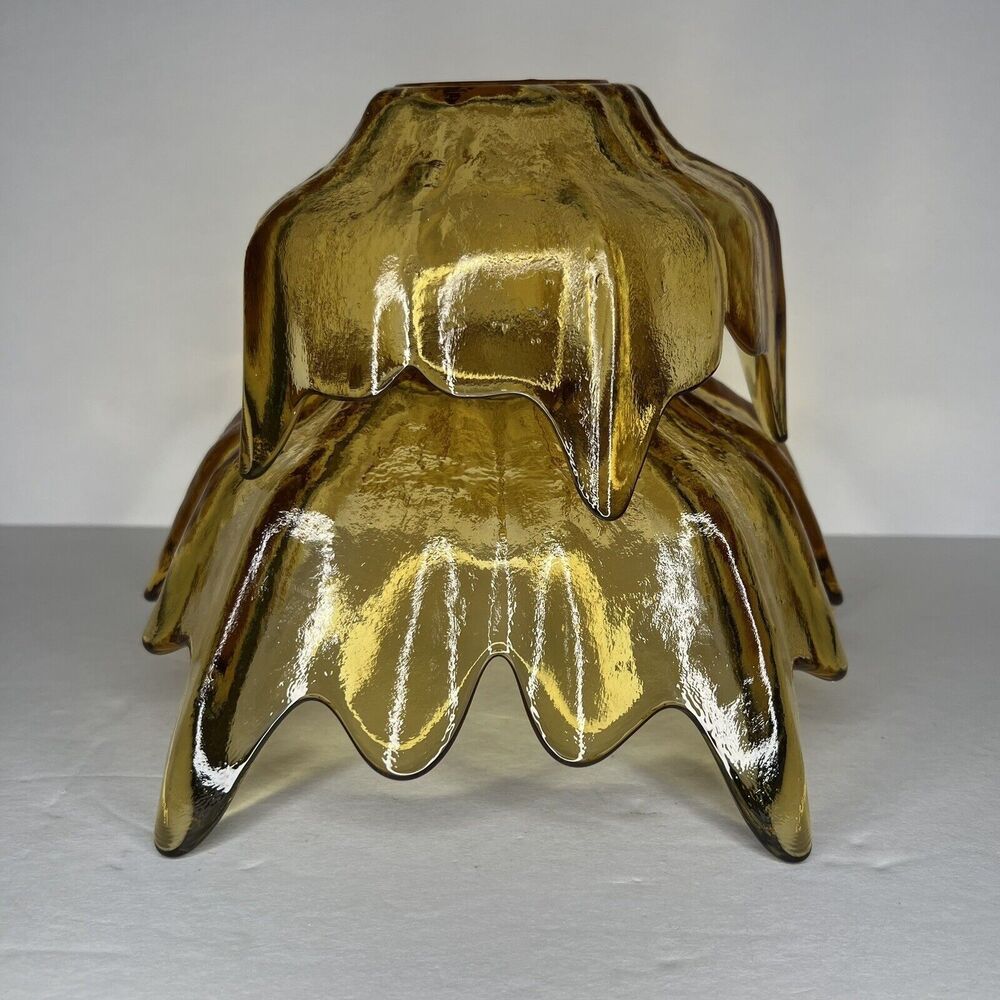 MCM Viking Epic Stockholm Amber Lotus Bowl Pair by Wayne Husted Art Glass 1960s